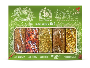 Подарочный набор специй 5в1 ЗЕЛЕНЫЙ 220гр*30шт (арт.436)