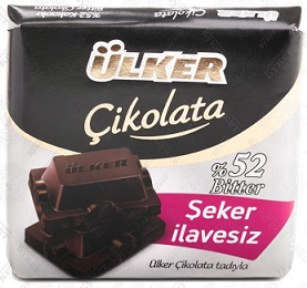 Шоколад Ulker темный 52% шоколад БЕЗ САХАРА с подсластителем 60 гр 1/6