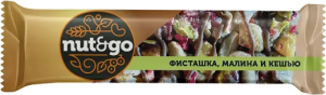 Батончик NUT&GO фисташка, кешью, малина,глазиров. 28г*24*192