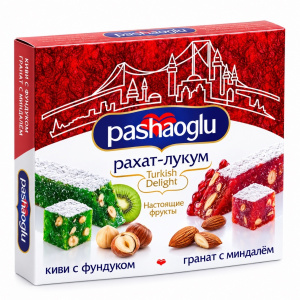 Рахат-Лукум "Pashaoglu" гранат с миндалем и киви с фундуком  300 гр упак*20шт