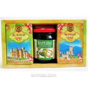 Набор "Чай черн с ложкой и вареньем из грецкого ореха" + сладость 1/15