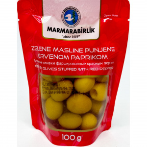 Оливки "Marmarabirlik" 0,1 кг XL-201-230 c перцем дойпак 1/32 НОВИНКА