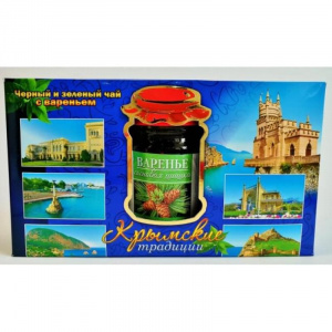 Набор "Чай черн с ложкой и вареньем из еловых шишек" + сладость 1/15
