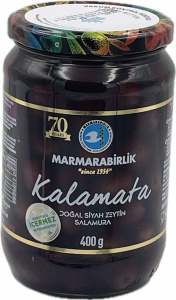 Оливки "Marmarabirlik" 0,4 кг с косточкой KALAMATA Salamura 1/6 стекло