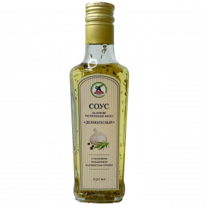 Соус "Деликатесный" на основе растительного масла с чесноком, розмарином и душистым перцем. 250мл/12