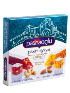 Рахат-Лукум "Pashaoglu" 300 г лимон с миндалем и малина с кешью 1/20